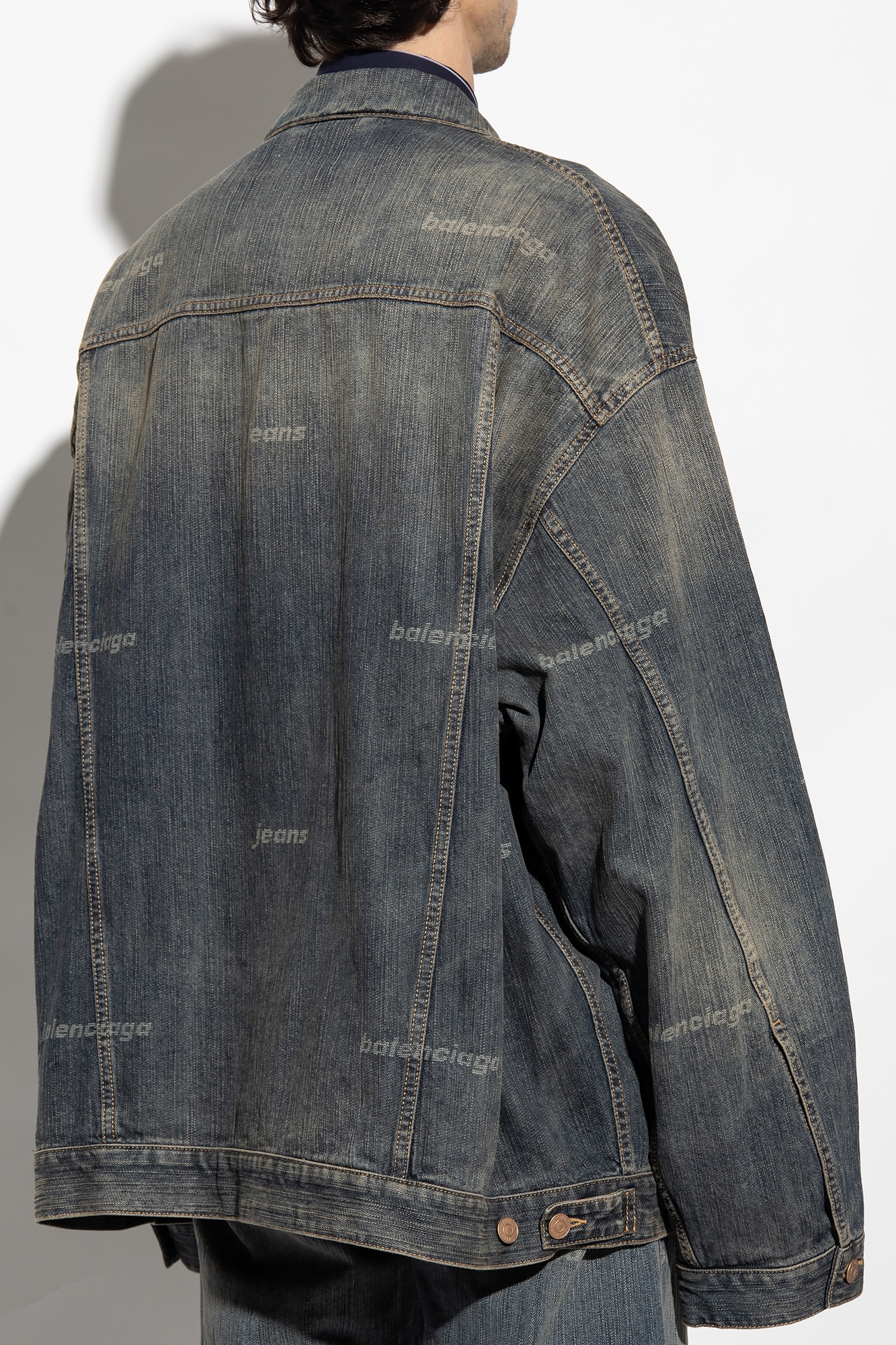 Balenciaga Denim Bomber Jacket Blue/Black/White Men's - US